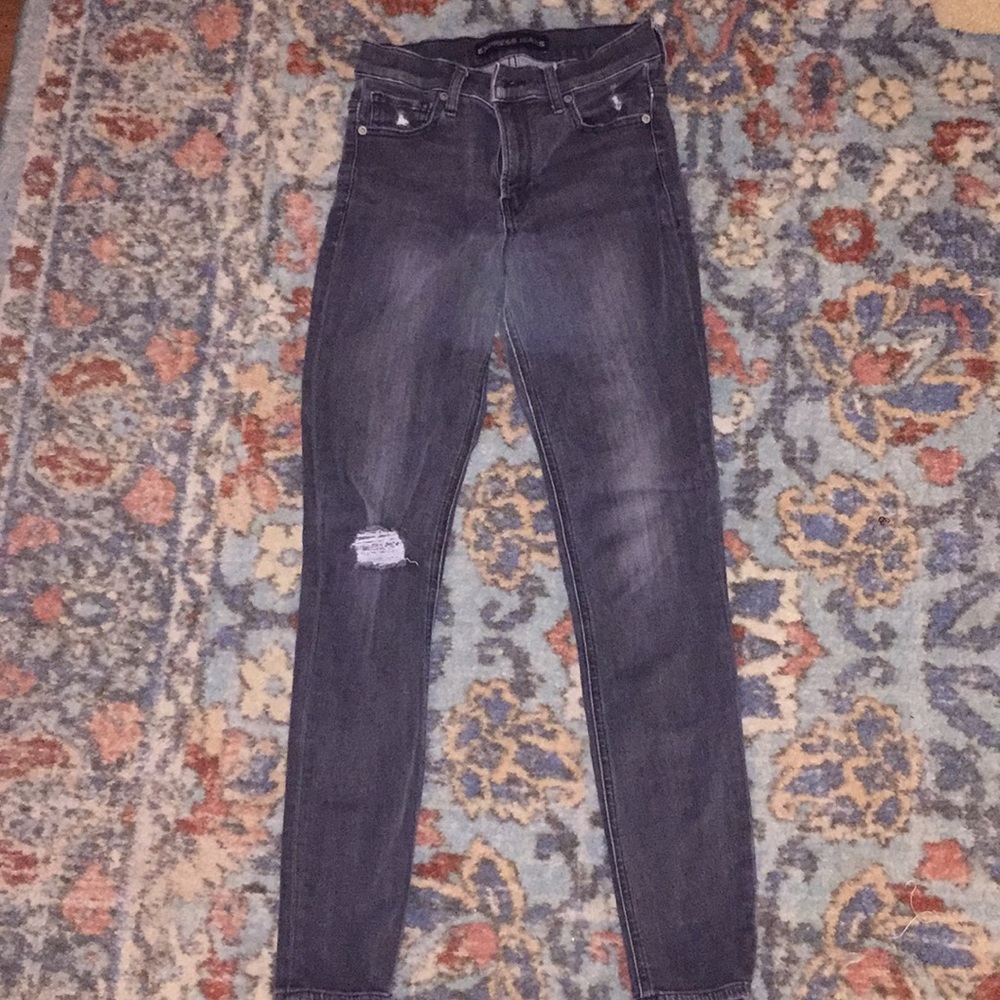 Express High Rise Jegging Gray Black Wash